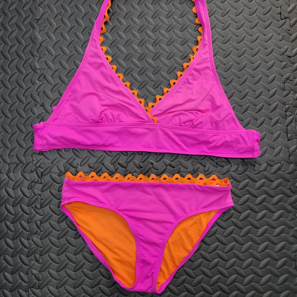 Anne Cole Scalloped Bikini Set Top Large Bottom Small Swim Set Summer Vacation